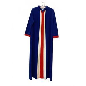 Vintage Velour Zip Robe - JCPenney Misses Size 14 Red Cream Strip 70s 80s